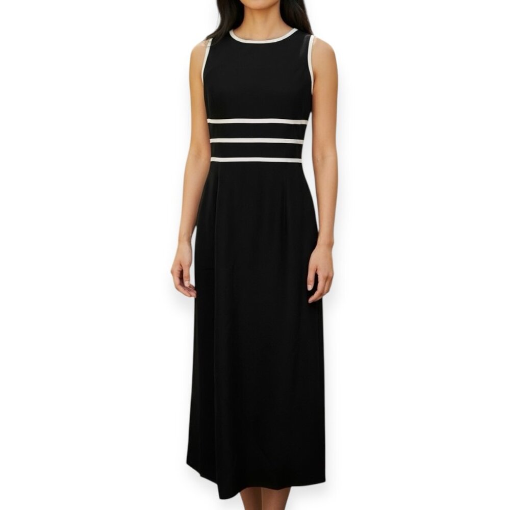 Papéll Boutique Evening Black Maxi Dress Women’s Size 10 – Satin Trim Open Back